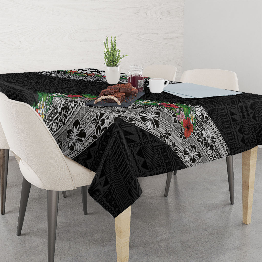 Fiji Hibiscus Tablecloth Tapa Masi Motifs with Tropical Plants