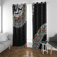 Fiji Hibiscus Window Curtain Tapa Masi Motifs with Tropical Plants