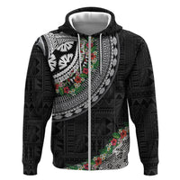 Fiji Hibiscus Zip Hoodie Tapa Masi Motifs with Tropical Plants