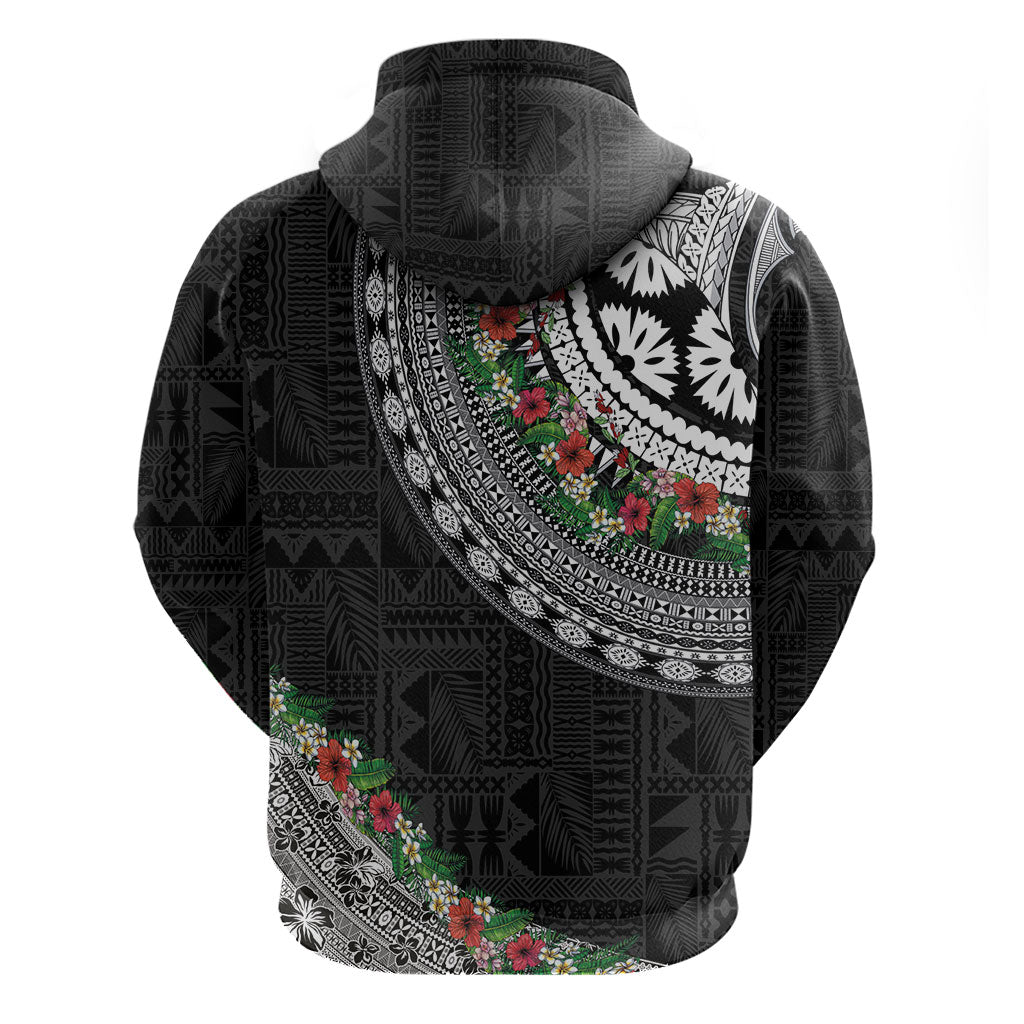 Fiji Hibiscus Zip Hoodie Tapa Masi Motifs with Tropical Plants