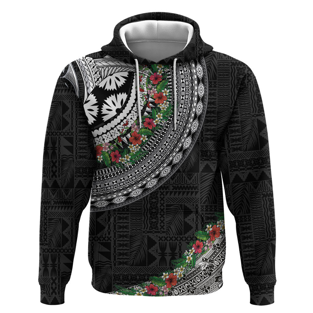 Fiji Hibiscus Zip Hoodie Tapa Masi Motifs with Tropical Plants