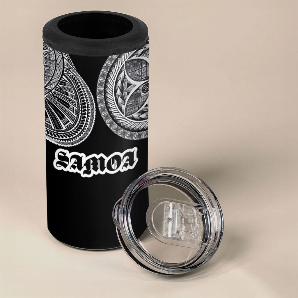 Samoa Traditional Tattoo 4 in 1 Can Cooler Tumbler Tribal Tatau Pattern