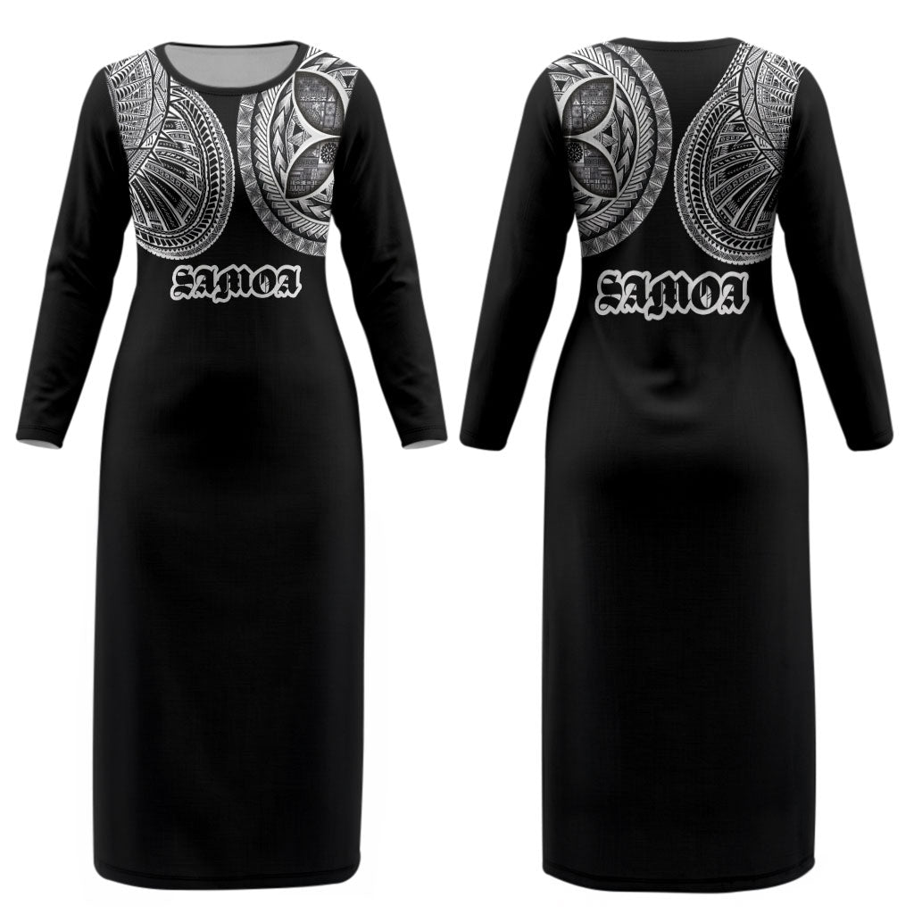 Samoa Traditional Tattoo Couples Matching Long Sleeve Bodycon Dress and Hawaiian Shirt Tribal Tatau Pattern LT03 - Polynesian Pride