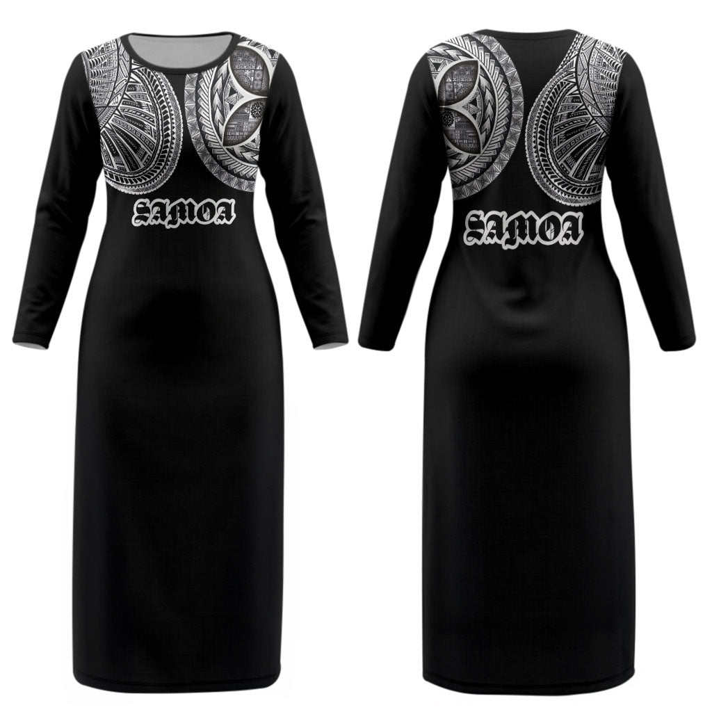 Samoa Traditional Tattoo Couples Matching Long Sleeve Bodycon Dress and Long Sleeve Button Shirt Tribal Tatau Pattern