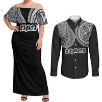 Samoa Traditional Tattoo Couples Matching Off Shoulder Maxi Dress and Long Sleeve Button Shirt Tribal Tatau Pattern