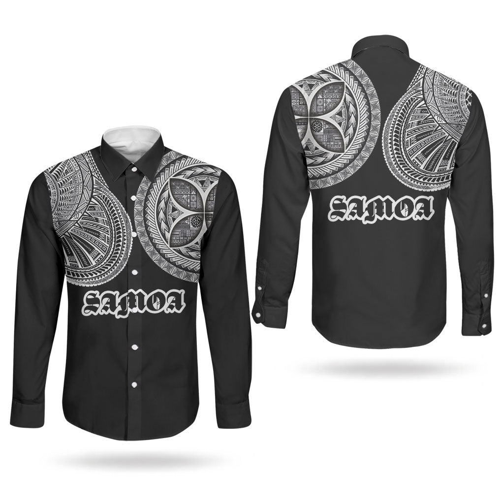 Samoa Traditional Tattoo Couples Matching Off Shoulder Maxi Dress and Long Sleeve Button Shirt Tribal Tatau Pattern