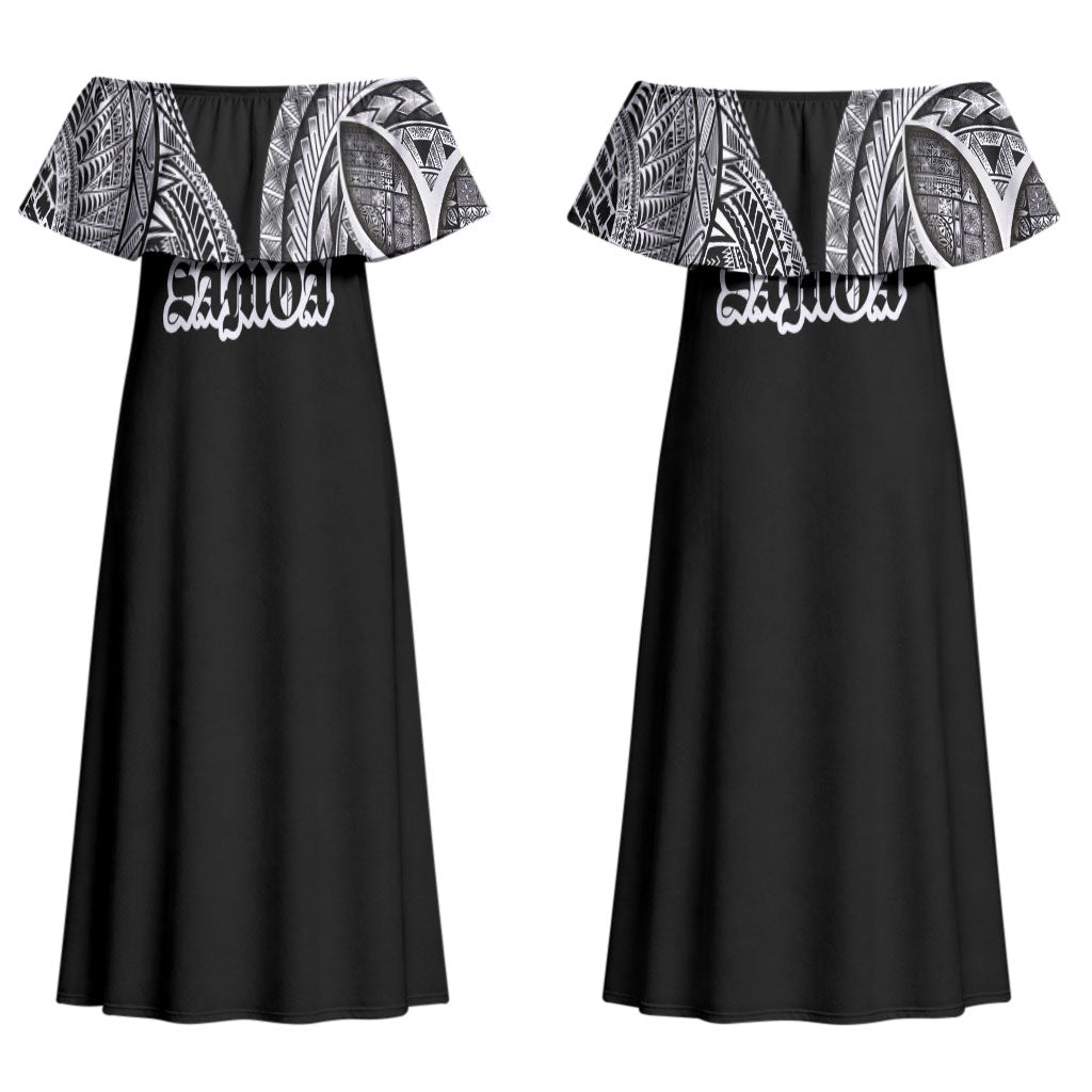 Samoa Traditional Tattoo Couples Matching Off Shoulder Maxi Dress and Long Sleeve Button Shirt Tribal Tatau Pattern