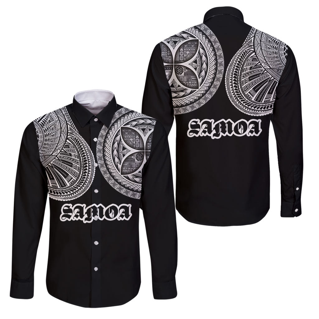 Samoa Traditional Tattoo Family Matching Long Sleeve Bodycon Dress and Hawaiian Shirt Tribal Tatau Pattern LT03 Dad's Shirt - Long Sleeve Black - Polynesian Pride