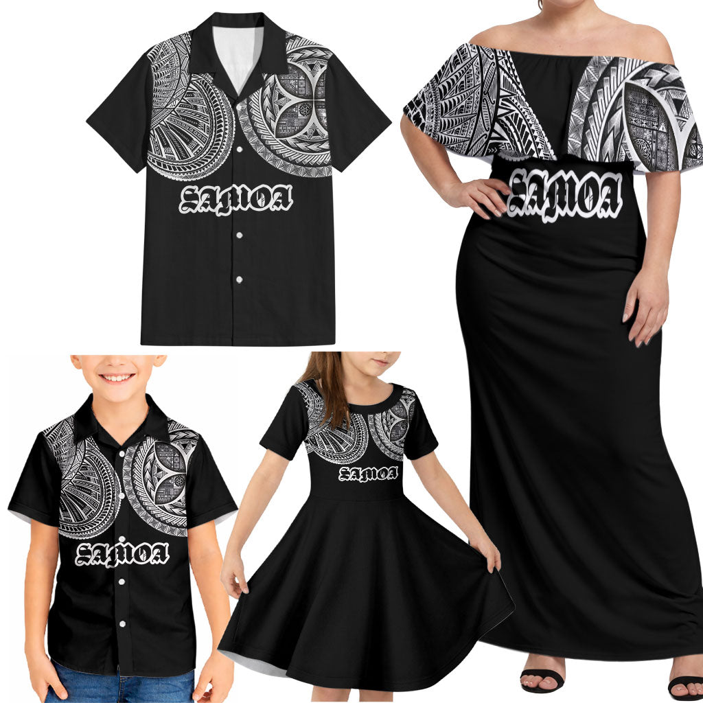 Samoa Traditional Tattoo Family Matching Off Shoulder Maxi Dress and Hawaiian Shirt Tribal Tatau Pattern LT03 - Polynesian Pride