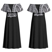 Samoa Traditional Tattoo Family Matching Off Shoulder Maxi Dress and Hawaiian Shirt Tribal Tatau Pattern