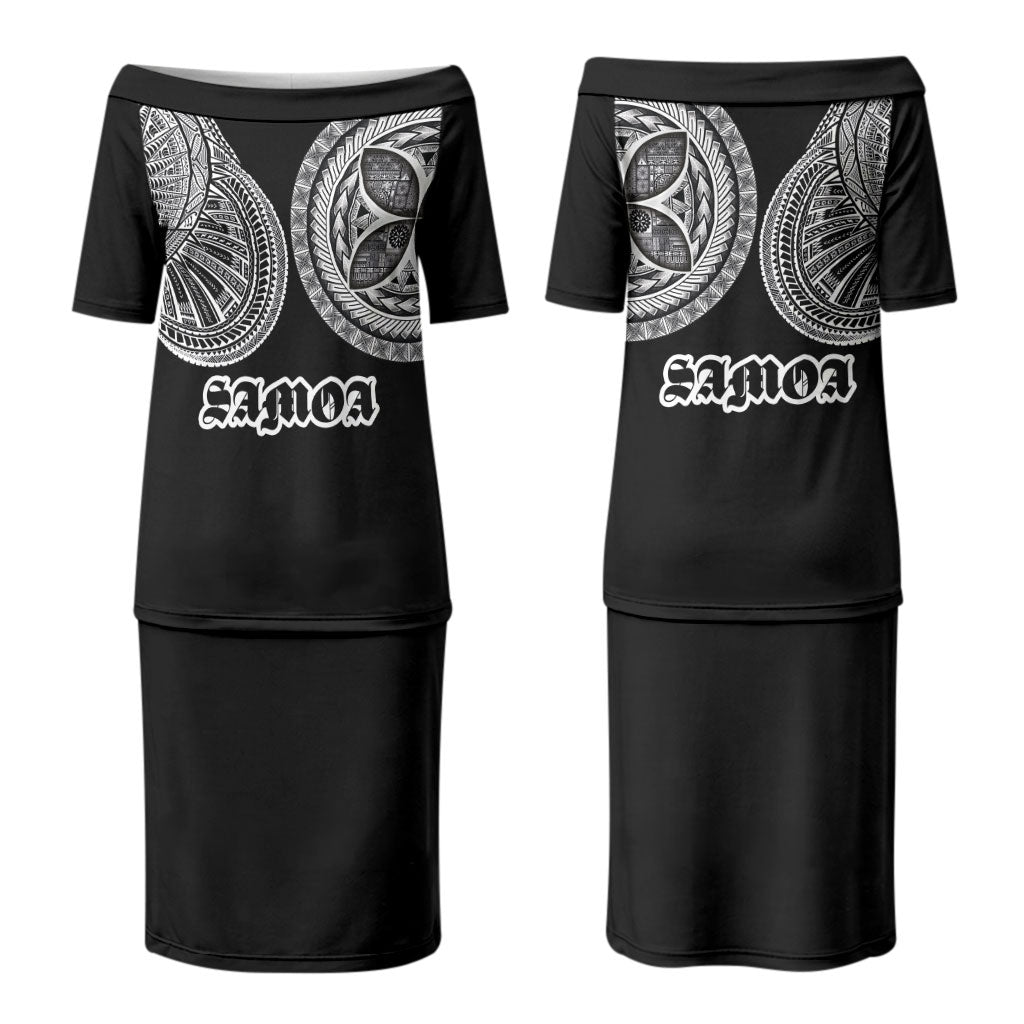 Samoa Traditional Tattoo Family Matching Puletasi and Hawaiian Shirt Tribal Tatau Pattern LT03 Mom's Dress Black - Polynesian Pride