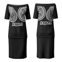 Samoa Traditional Tattoo Family Matching Puletasi and Hawaiian Shirt Tribal Tatau Pattern LT03 Mom's Dress Black - Polynesian Pride