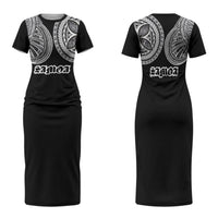 Samoa Traditional Tattoo Family Matching Short Sleeve Bodycon Dress and Hawaiian Shirt Tribal Tatau Pattern LT03 Mom's Dress Black - Polynesian Pride