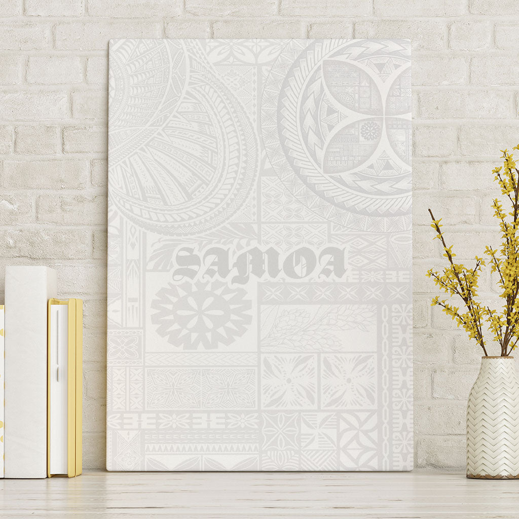 Samoa Lotu Tamaiti Canvas Wall Art Tribal Tatau with Siapo Pattern LT03 Without Frame White - Polynesian Pride