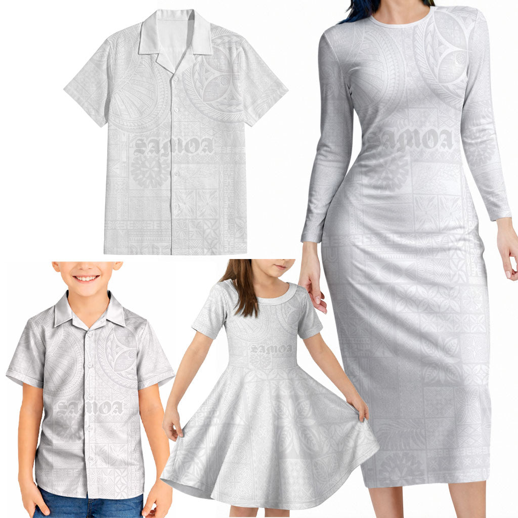 Samoa Lotu Tamaiti Family Matching Long Sleeve Bodycon Dress and Hawaiian Shirt Tribal Tatau with Siapo Pattern LT03 - Polynesian Pride