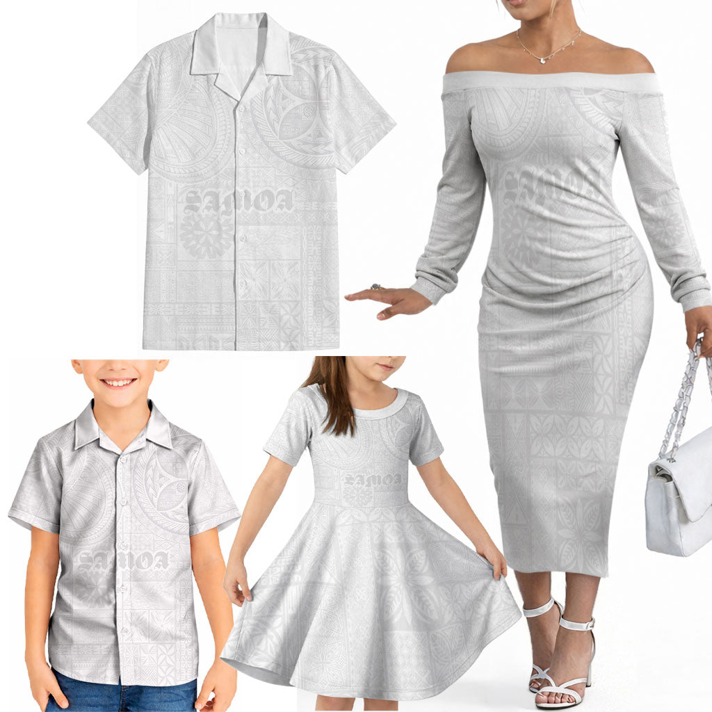 Samoa Lotu Tamaiti Family Matching Off The Shoulder Long Sleeve Dress and Hawaiian Shirt Tribal Tatau with Siapo Pattern LT03 - Polynesian Pride
