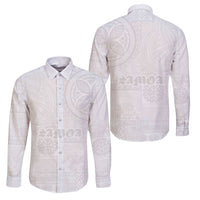 Samoa Lotu Tamaiti Family Matching Off The Shoulder Long Sleeve Dress and Hawaiian Shirt Tribal Tatau with Siapo Pattern LT03 Dad's Shirt - Long Sleeve White - Polynesian Pride