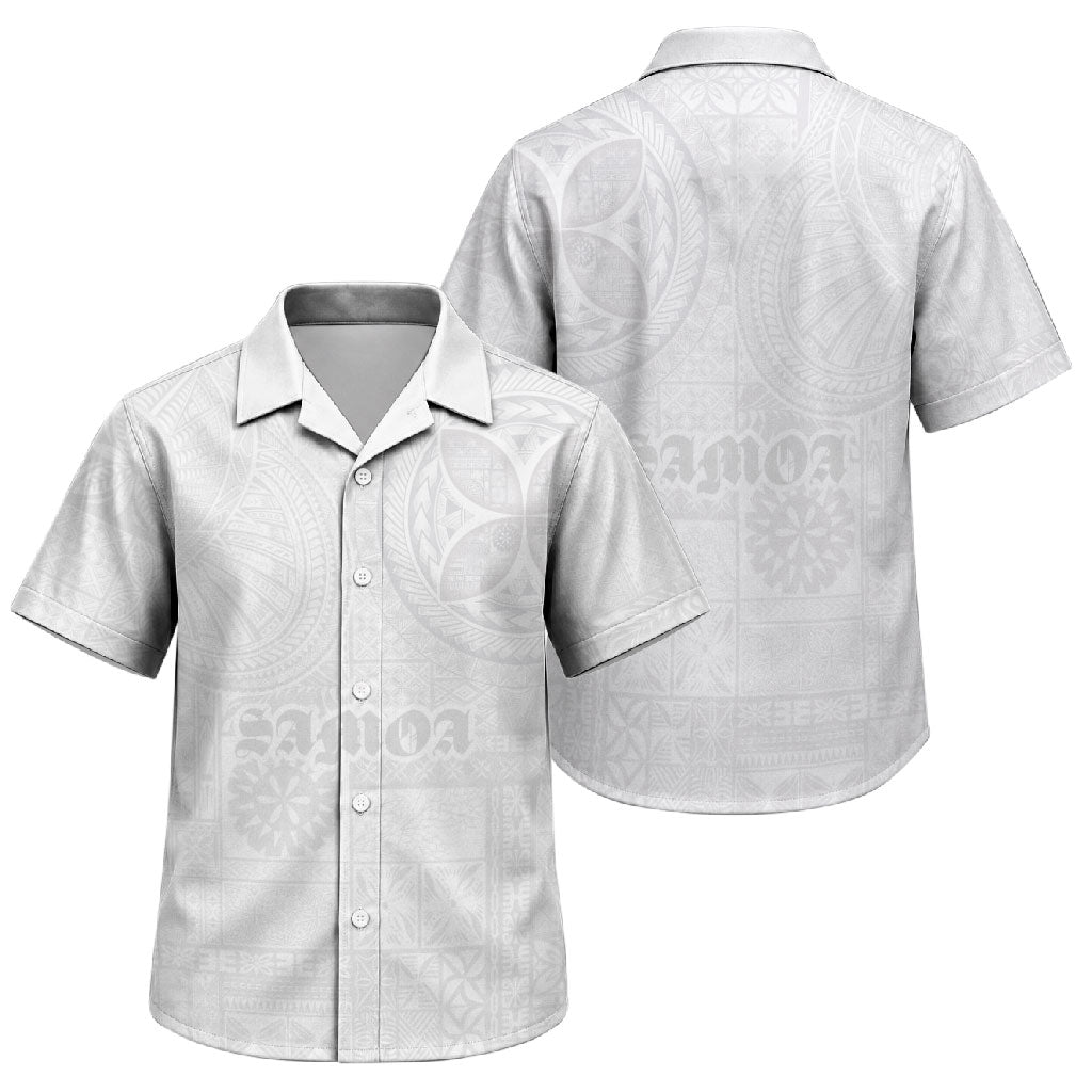 Samoa Lotu Tamaiti Family Matching Off The Shoulder Long Sleeve Dress and Hawaiian Shirt Tribal Tatau with Siapo Pattern LT03 Son's Shirt White - Polynesian Pride