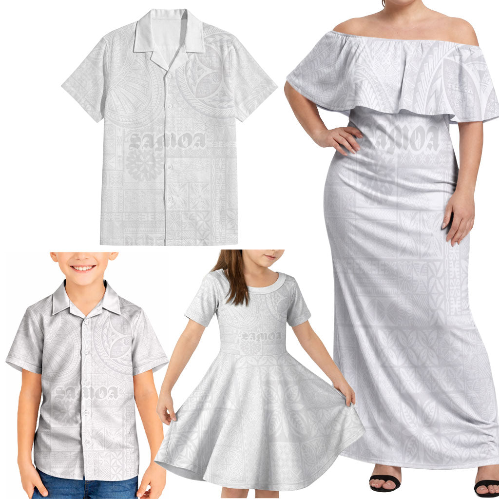 Samoa Lotu Tamaiti Family Matching Off Shoulder Maxi Dress and Hawaiian Shirt Tribal Tatau with Siapo Pattern LT03 - Polynesian Pride