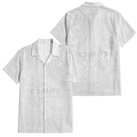 Samoa Lotu Tamaiti Family Matching Off Shoulder Short Dress and Hawaiian Shirt Tribal Tatau with Siapo Pattern LT03 Dad's Shirt - Short Sleeve White - Polynesian Pride