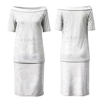Samoa Lotu Tamaiti Family Matching Puletasi and Hawaiian Shirt Tribal Tatau with Siapo Pattern LT03 Mom's Dress White - Polynesian Pride