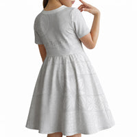 Samoa Lotu Tamaiti Kid Short Sleeve Dress Tribal Tatau with Siapo Pattern