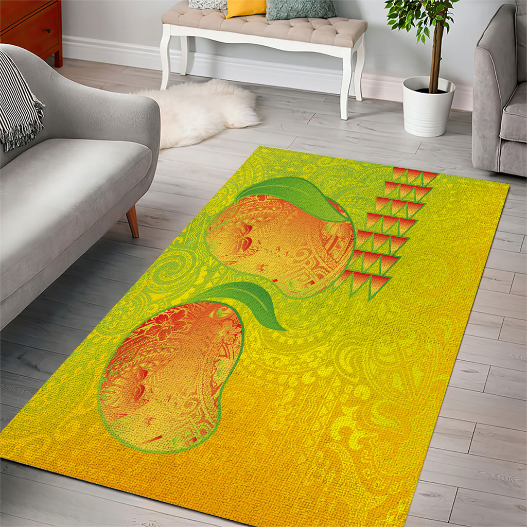 Hawaiian Mango Area Rug Polynesian Art Pattern and Kakau Tattoo