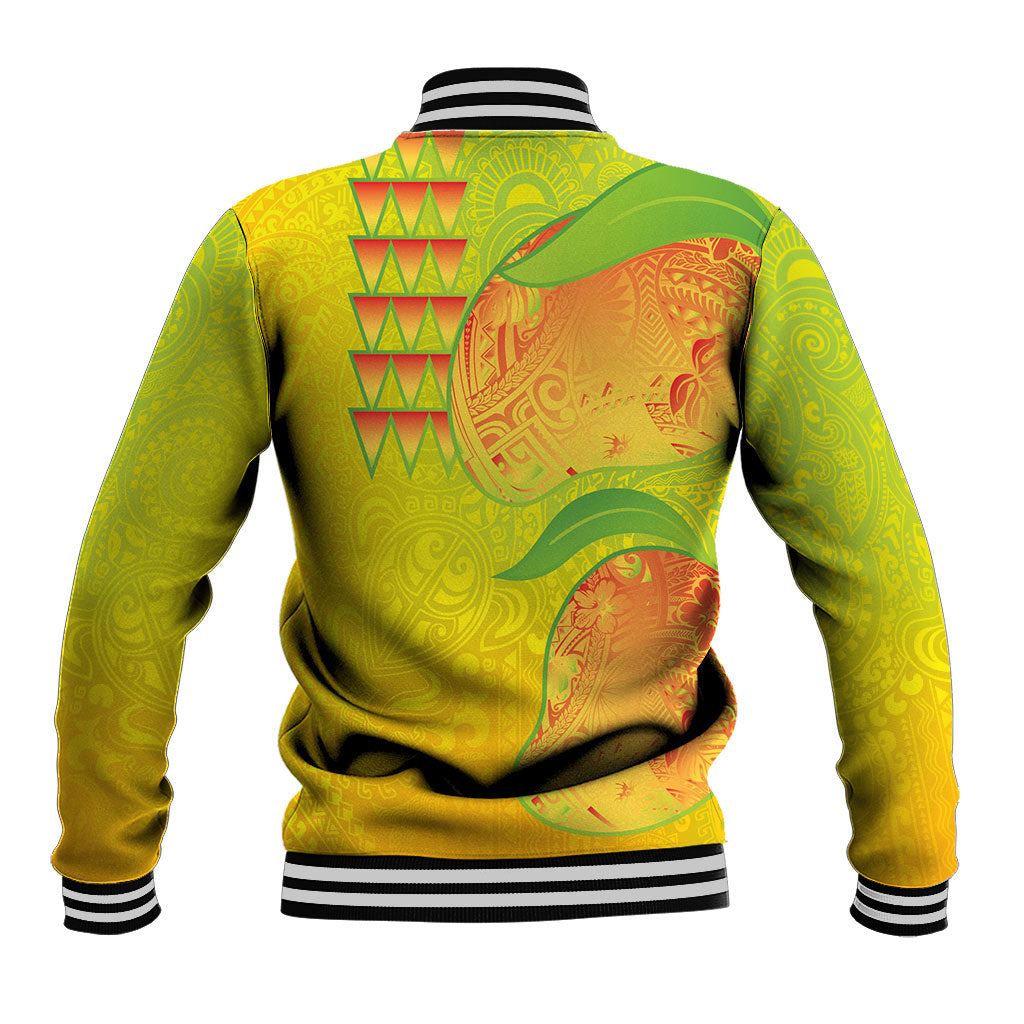Hawaiian Mango Baseball Jacket Polynesian Art Pattern and Kakau Tattoo