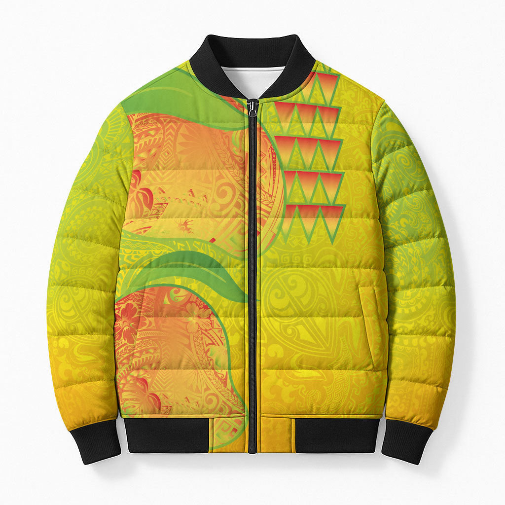 Hawaiian Mango Bomber Puffer Jacket Polynesian Art Pattern and Kakau Tattoo LT03 Unisex Yellow - Polynesian Pride