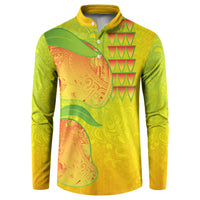 Hawaiian Mango Button Sweatshirt Polynesian Art Pattern and Kakau Tattoo