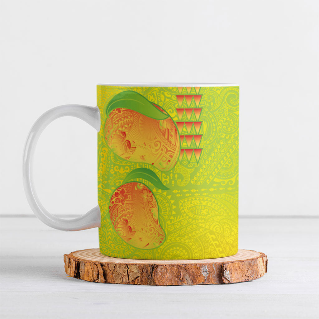 Hawaiian Mango Ceramic Mug Polynesian Art Pattern and Kakau Tattoo
