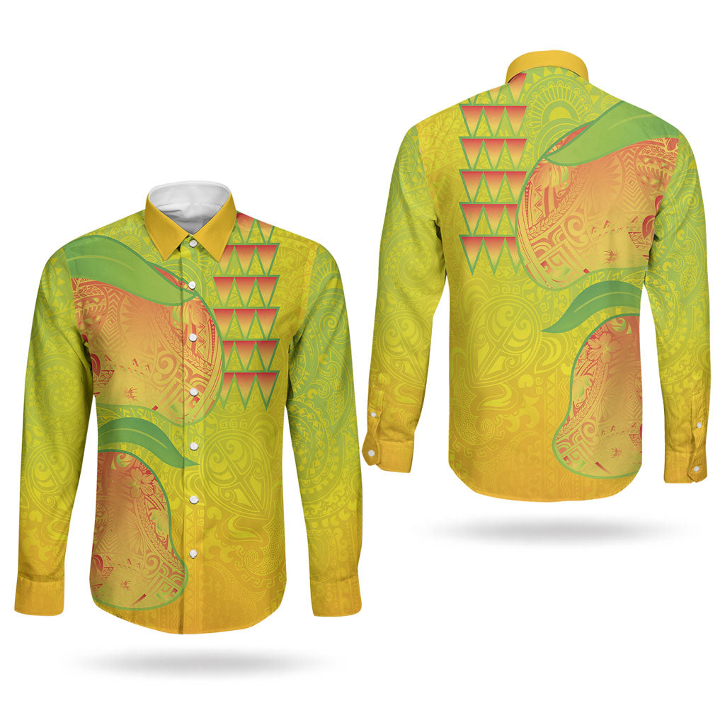 Hawaiian Mango Couples Matching Tank Maxi Dress and Long Sleeve Button Shirt Polynesian Art Pattern and Kakau Tattoo LT03 - Polynesian Pride