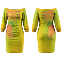 Hawaiian Mango Family Matching Off The Shoulder Long Sleeve Dress and Hawaiian Shirt Polynesian Art Pattern and Kakau Tattoo LT03 Mom's Dress Yellow - Polynesian Pride
