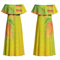 Hawaiian Mango Family Matching Off Shoulder Maxi Dress and Hawaiian Shirt Polynesian Art Pattern and Kakau Tattoo LT03 Mom's Dress Yellow - Polynesian Pride