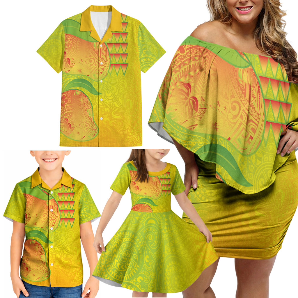 Hawaiian Mango Family Matching Off Shoulder Short Dress and Hawaiian Shirt Polynesian Art Pattern and Kakau Tattoo LT03 - Polynesian Pride