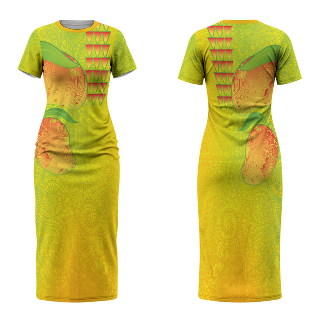 Hawaiian Mango Family Matching Short Sleeve Bodycon Dress and Hawaiian Shirt Polynesian Art Pattern and Kakau Tattoo