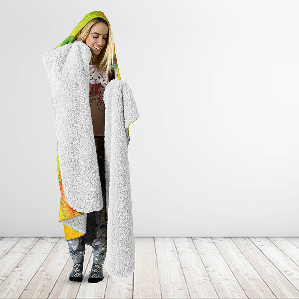 Hawaiian Mango Hooded Blanket Polynesian Art Pattern and Kakau Tattoo