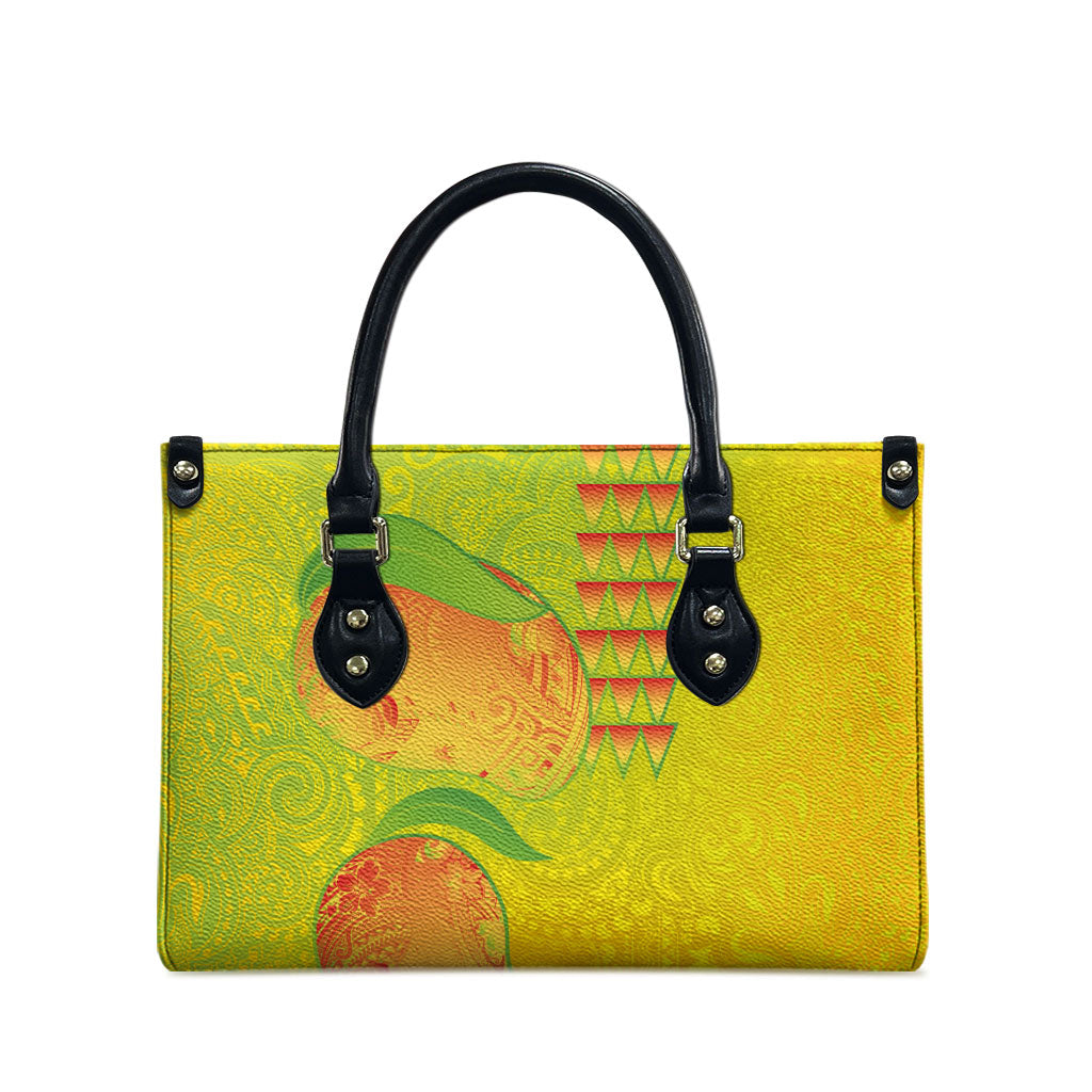 Hawaiian Mango Leather Bag Polynesian Art Pattern and Kakau Tattoo