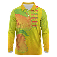 Hawaiian Mango Long Sleeve Polo Shirt Polynesian Art Pattern and Kakau Tattoo