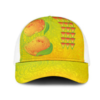 Hawaiian Mango Mesh Trucker Cap Polynesian Art Pattern and Kakau Tattoo