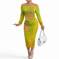 Hawaiian Mango Off The Shoulder Long Sleeve Dress Polynesian Art Pattern and Kakau Tattoo