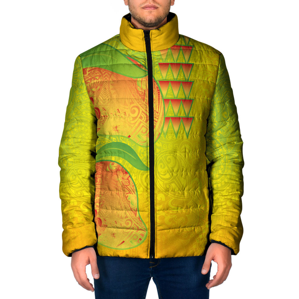 Hawaiian Mango Padded Jacket Polynesian Art Pattern and Kakau Tattoo