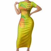 Hawaiian Mango Short Sleeve Bodycon Dress Polynesian Art Pattern and Kakau Tattoo