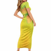 Hawaiian Mango Short Sleeve Bodycon Dress Polynesian Art Pattern and Kakau Tattoo