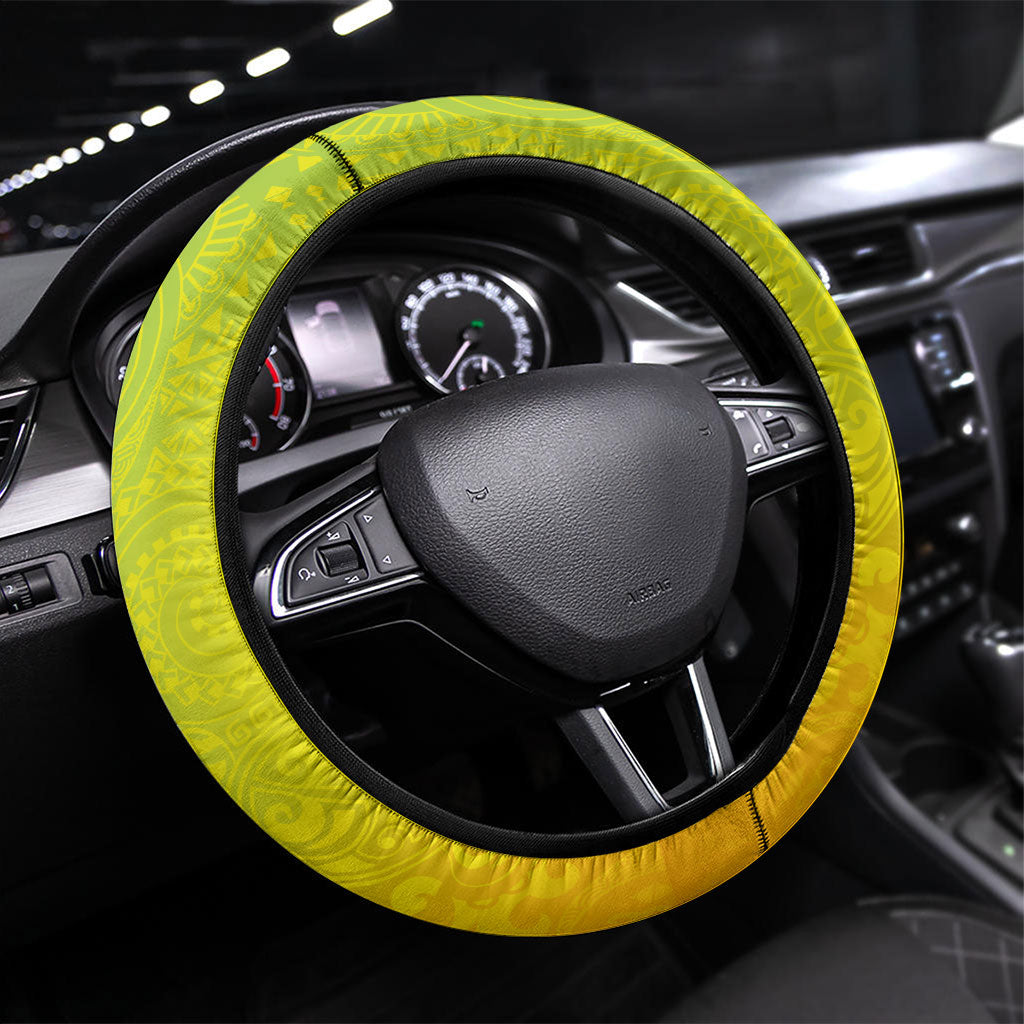 Hawaiian Mango Steering Wheel Cover Polynesian Art Pattern and Kakau Tattoo