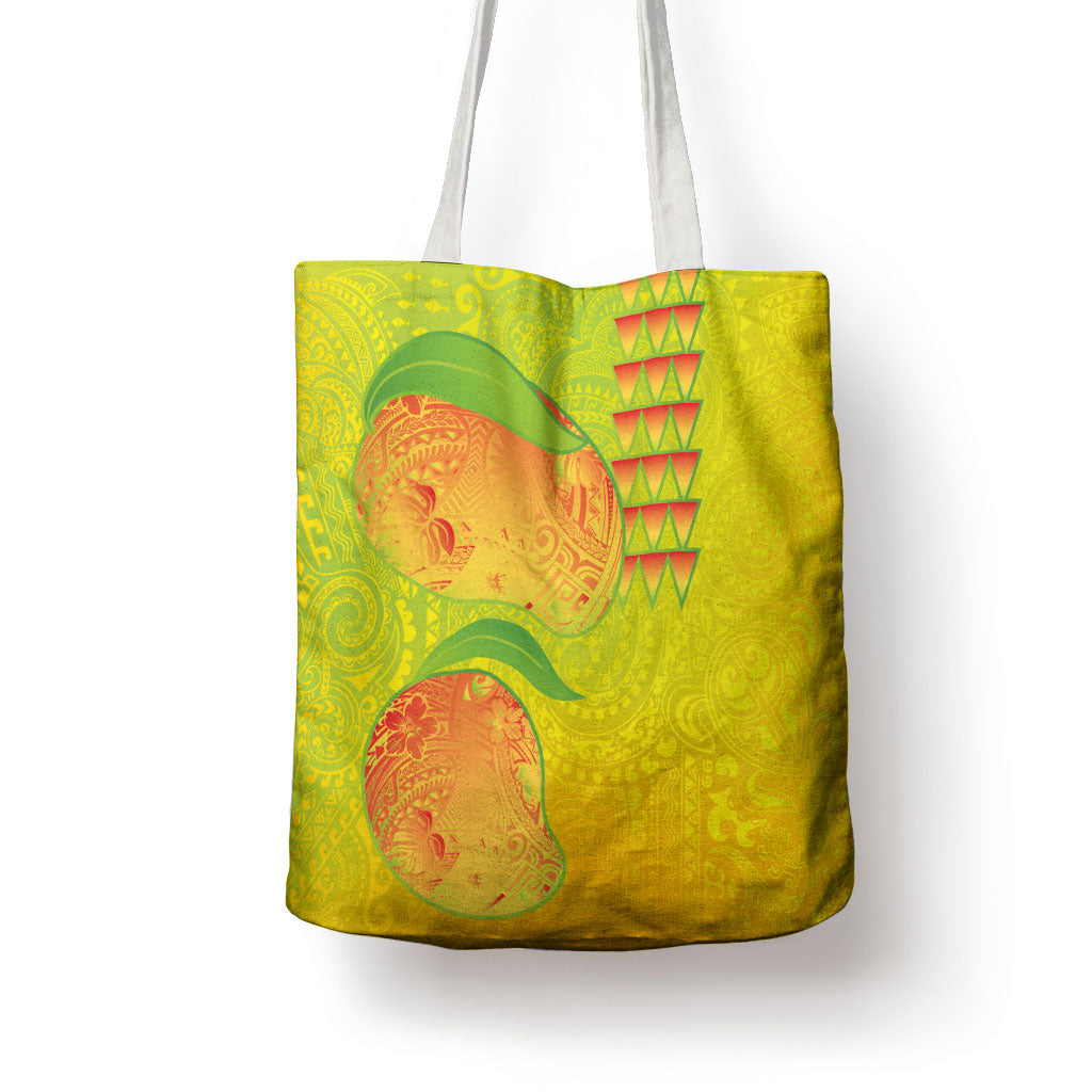 Hawaiian Mango Tote Bag Polynesian Art Pattern and Kakau Tattoo