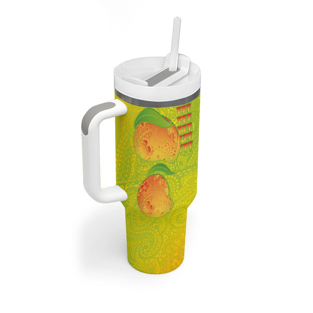 Hawaiian Mango Tumbler With Handle Polynesian Art Pattern and Kakau Tattoo