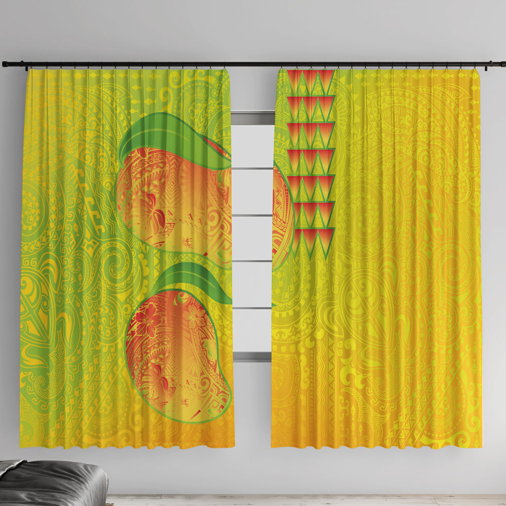 Hawaiian Mango Window Curtain Polynesian Art Pattern and Kakau Tattoo