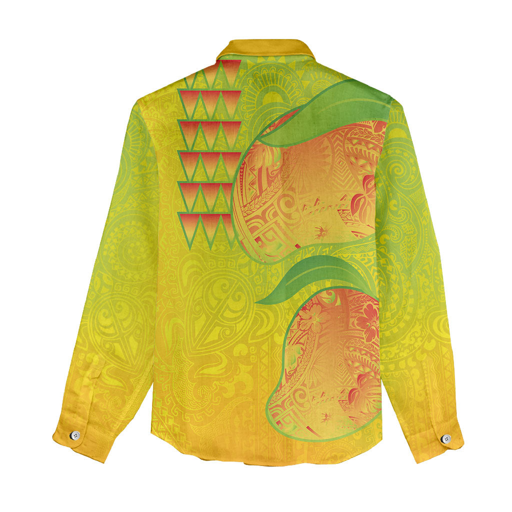 Hawaiian Mango Women Casual Shirt Polynesian Art Pattern and Kakau Tattoo