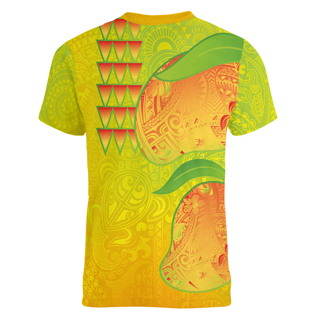 Hawaiian Mango Women V-Neck T-Shirt Polynesian Art Pattern and Kakau Tattoo LT03 - Polynesian Pride